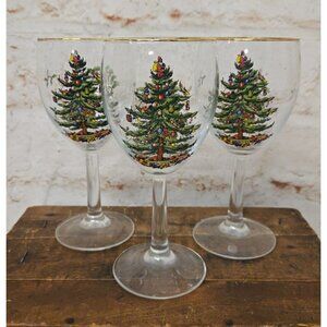 Vintage SPODE Christmas Tree Four Wine Water Glasses 12 oz Christmas Glassware